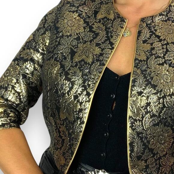 1950's MISS ELLIETTE of CALIFORNIA woven gold and black floral cropped jacket - Picture 8 of 14